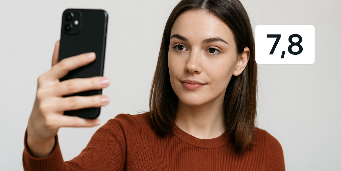 AI attractiveness test selfie analysis - person using attractiveness calculator for rating